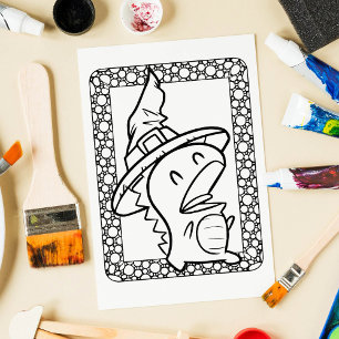 Funny Halloween Dragon Colouring Page Poster