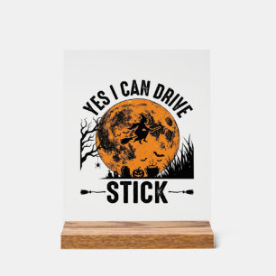 Funny Halloween Drive Stick Witch Vintage Shirt De Acrylic Sign