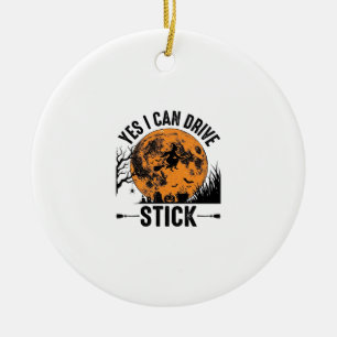 Funny Halloween Drive Stick Witch Vintage Shirt De Ceramic Tree Decoration