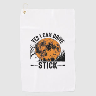 Funny Halloween Drive Stick Witch Vintage Shirt De Golf Towel