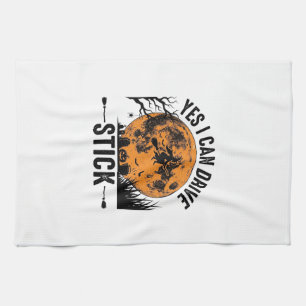 Funny Halloween Drive Stick Witch Vintage Shirt De Tea Towel