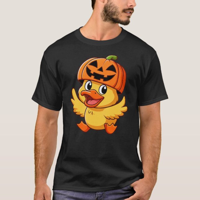 Funny Halloween Duck Pumpkin Cartoon Hat T-Shirt (Front)