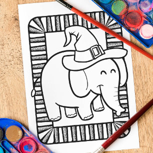 Funny Halloween Elephant Colouring Page Poster