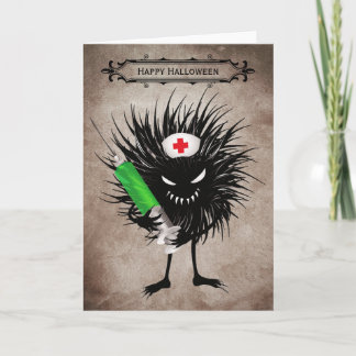 Funny Halloween Evil Bug With Syringe Card
