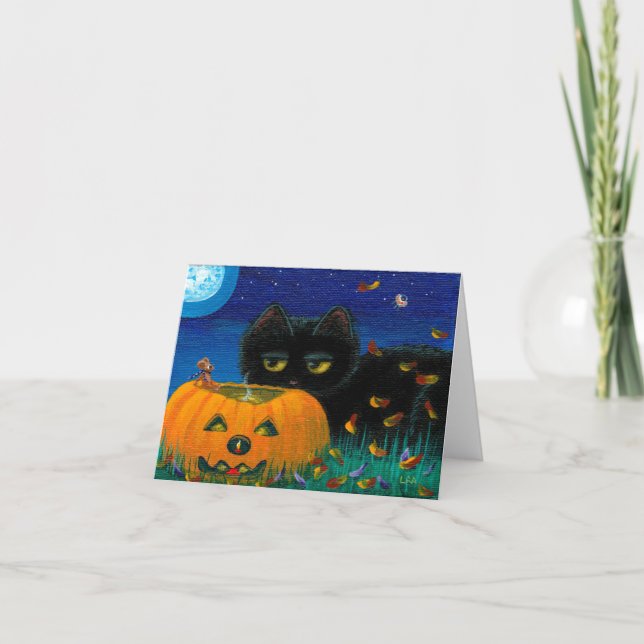 Funny Halloween Fall Cat Mouse Art Creationarts Card (Front)