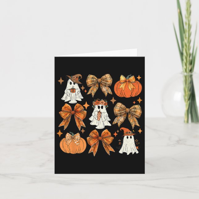 Funny Halloween Fall Coquette Bow Pumpkin Cute Gho Card (Front)