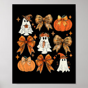 Funny Halloween Fall Coquette Bow Pumpkin Cute Gho Poster