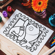 Funny Halloween Fish Colouring Page