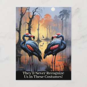 Funny Halloween Flamingos Wearing Vulture Costumes Holiday Postcard