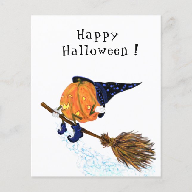 Funny Halloween Flyer Witch Pumpkin Flying Broom (Front)