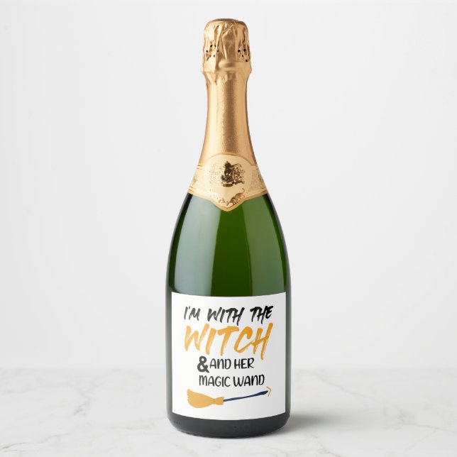 Funny Halloween For Men I'm With The Witch Sparkling Wine Label (Front)
