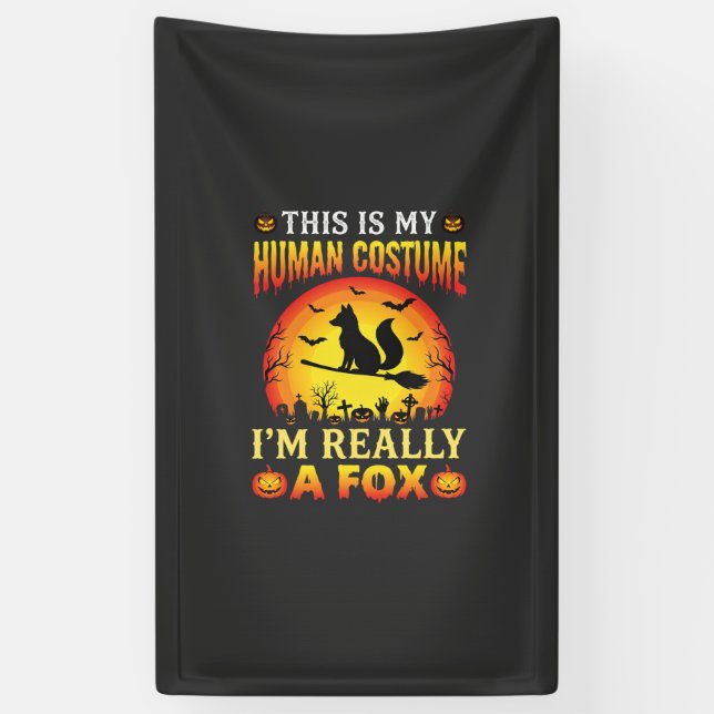 Funny Halloween Fox Human Costume Banner (Vertical)