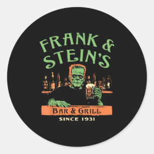 Funny Halloween Frank And Stein's Bar Grill  Classic Round Sticker