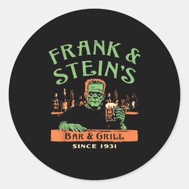 Funny Halloween Frank And Stein's Bar Grill  Classic Round Sticker (Front)