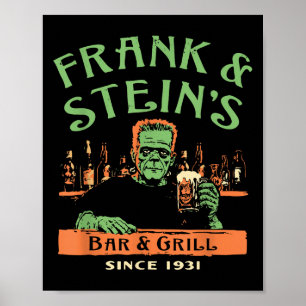 Funny Halloween Frank And Stein's Bar Grill  Poster