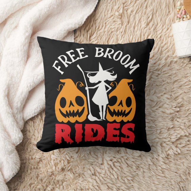 Funny Halloween Free Broom Rides Witch Pumpkins  Cushion (Blanket)