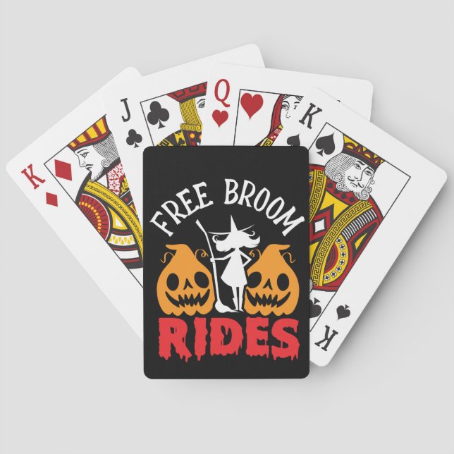 Funny Halloween Free Broom Rides Witch Pumpkins Playing Cards (Back)