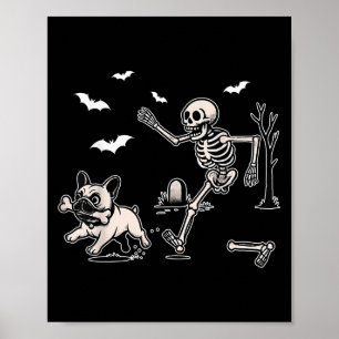 Funny Halloween French Bulldog Skeleton Soky Men W Poster