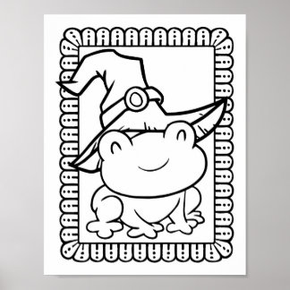 Funny Halloween Frog Smiling Colouring Page Poster