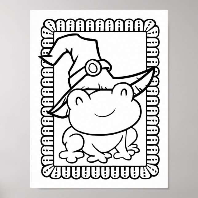 Funny Halloween Frog Smiling Colouring Page Poster (Front)