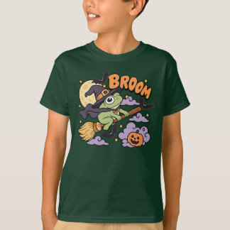 Funny Halloween Frog Witch Broomstick Pumpkin Bat T-Shirt