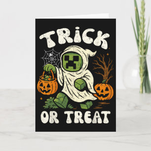 Funny Halloween Gamer Pixel Kids Trick Or Treat Pu Card