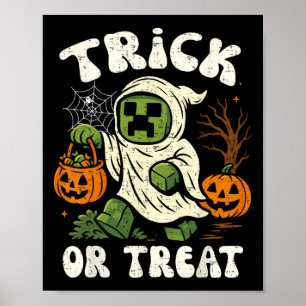 Funny Halloween Gamer Pixel Kids Trick Or Treat Pu Poster
