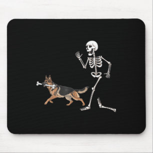 Funny Halloween German Shepherd And Skeleton Mouse Mat