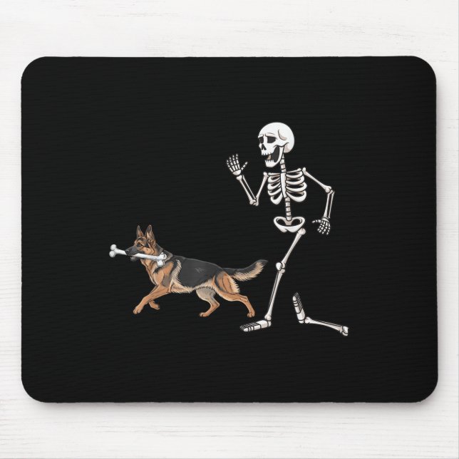 Funny Halloween German Shepherd And Skeleton  Mouse Mat (Front)