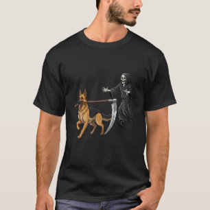 Funny Halloween German Shepherd Dog and The Reaper T-Shirt