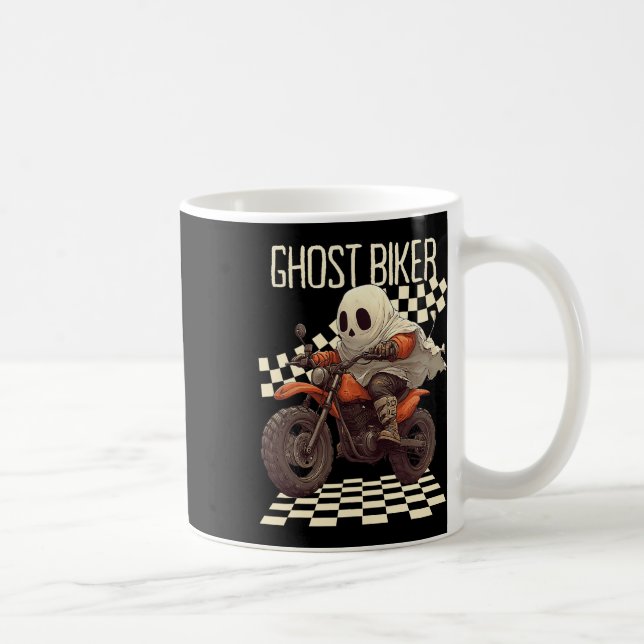 Funny Halloween Ghost Biker On Motorcycle  Coffee Mug (Right)