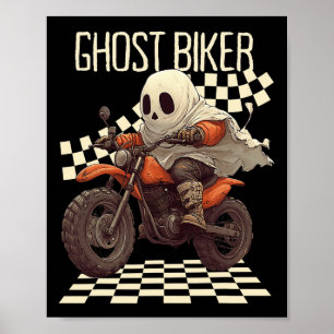 Funny Halloween Ghost Biker On Motorcycle Poster