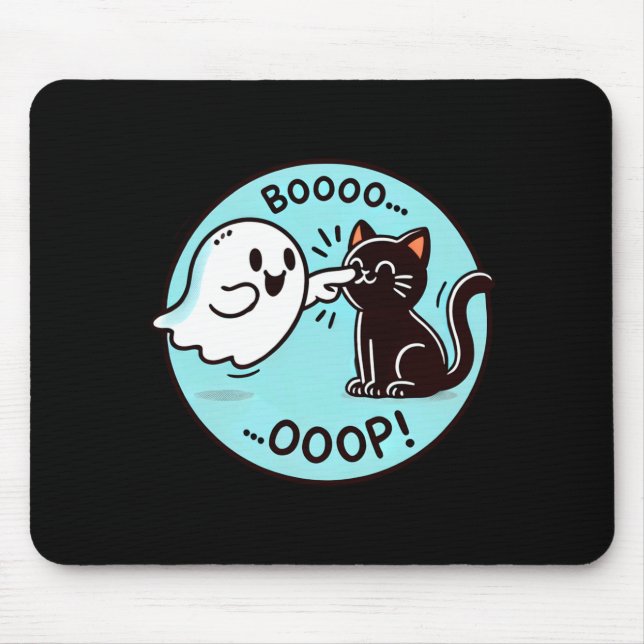 Funny Halloween Ghost Black Cat Boop Easy Lazy Mouse Mat (Front)