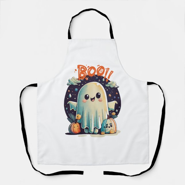Funny Halloween Ghost Boo in Galaxy Apron (Front)
