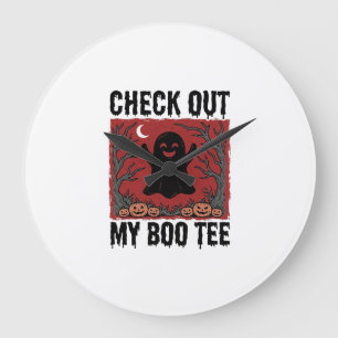 Funny Halloween Ghost Boo Tee Vintage Vector Desig Large Clock