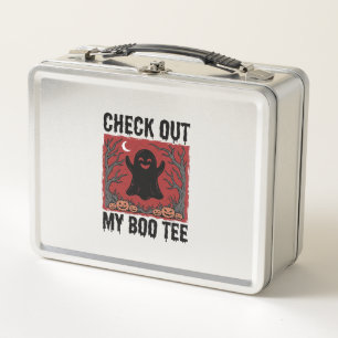 Funny Halloween Ghost Boo Tee Vintage Vector Desig Metal Lunch Box