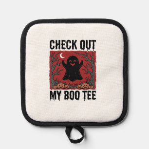 Funny Halloween Ghost Boo Tee Vintage Vector Desig Pot Holder