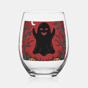Funny Halloween Ghost Boo Tee Vintage Vector Desig Stemless Wine Glass