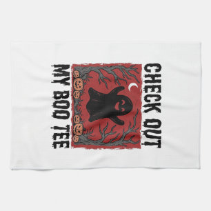 Funny Halloween Ghost Boo Tee Vintage Vector Desig Tea Towel