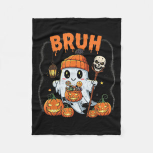 Funny Halloween Ghost Bruh Cute Candy Ghost Costum Fleece Blanket