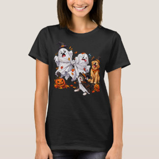 Funny Halloween Ghost Cat Dog Tangled Chaos T-Shirt