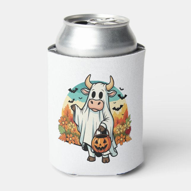Funny Halloween Ghost Cow Can Cooler (Can Front)
