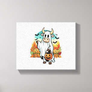 Funny Halloween Ghost Cow Canvas Print