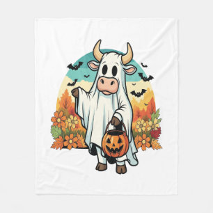 Funny Halloween Ghost Cow Fleece Blanket