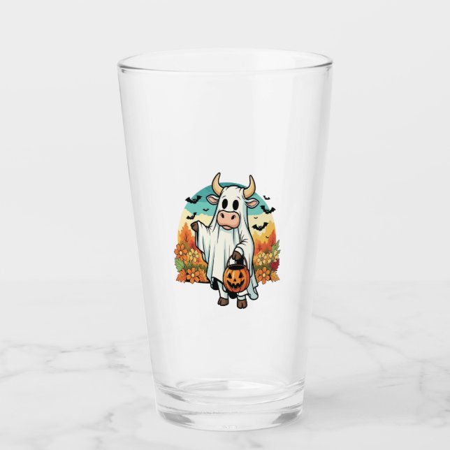 Funny Halloween Ghost Cow Glass (Front)