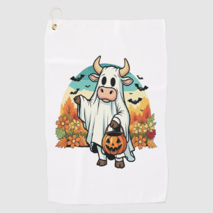 Funny Halloween Ghost Cow Golf Towel
