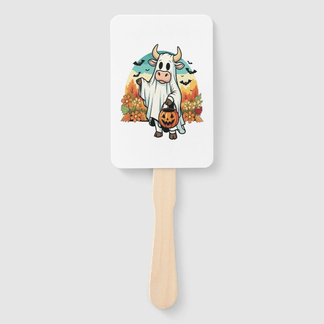 Funny Halloween Ghost Cow Hand Fan (Front)