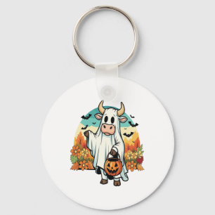 Funny Halloween Ghost Cow Key Ring