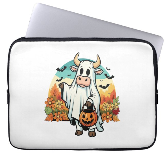 Funny Halloween Ghost Cow Laptop Sleeve (Front)
