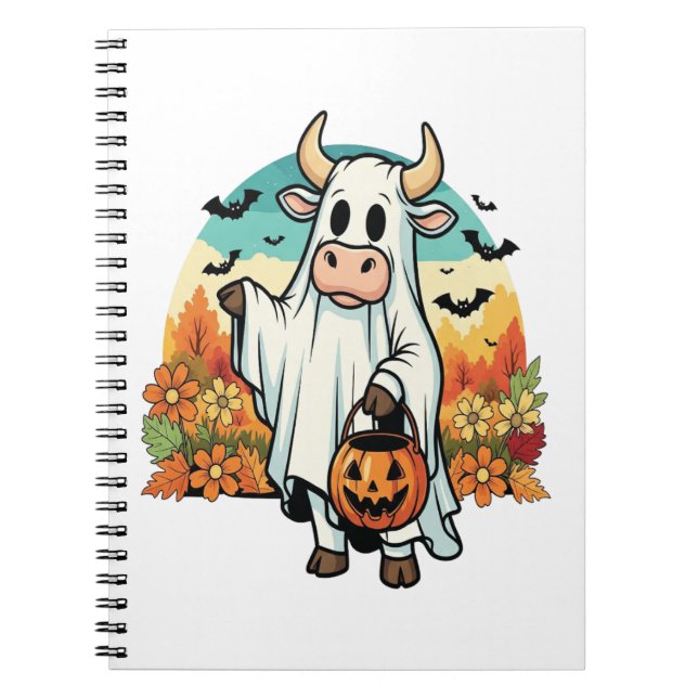 Funny Halloween Ghost Cow Notebook (Front)